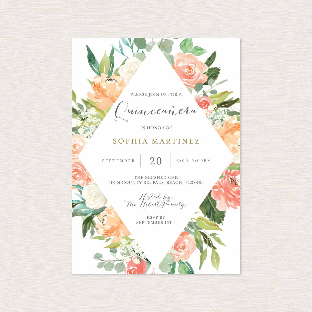 Peach and Cream Quinceañera Invitation Printable