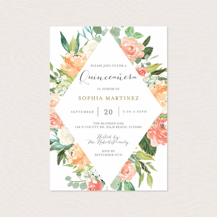 Peach and Cream Quinceañera Invitation Printable