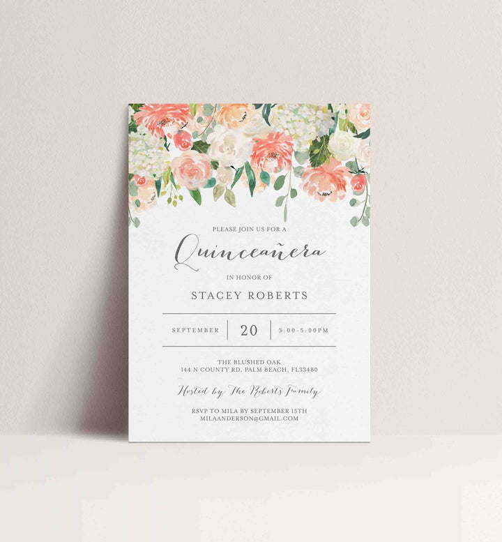 Peach and Cream Quinceañera Invitation Printable