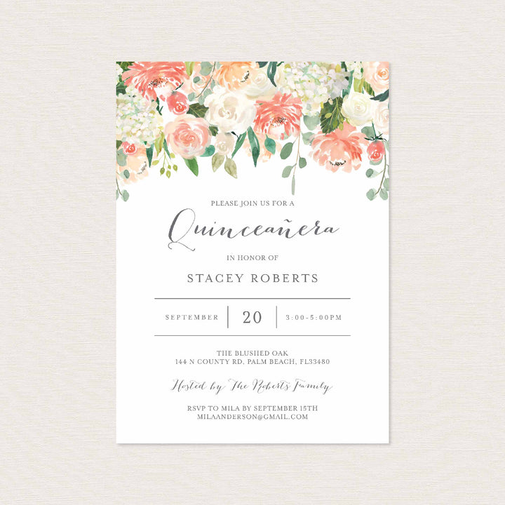 Peach and Cream Quinceañera Invitation Printable