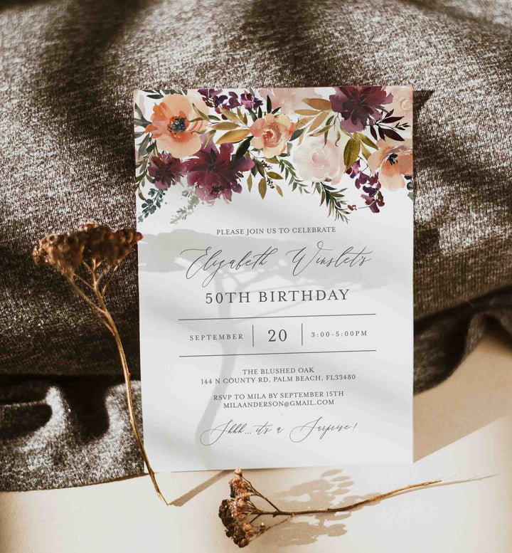 Romance Blush Adult Birthday Invitation Printable