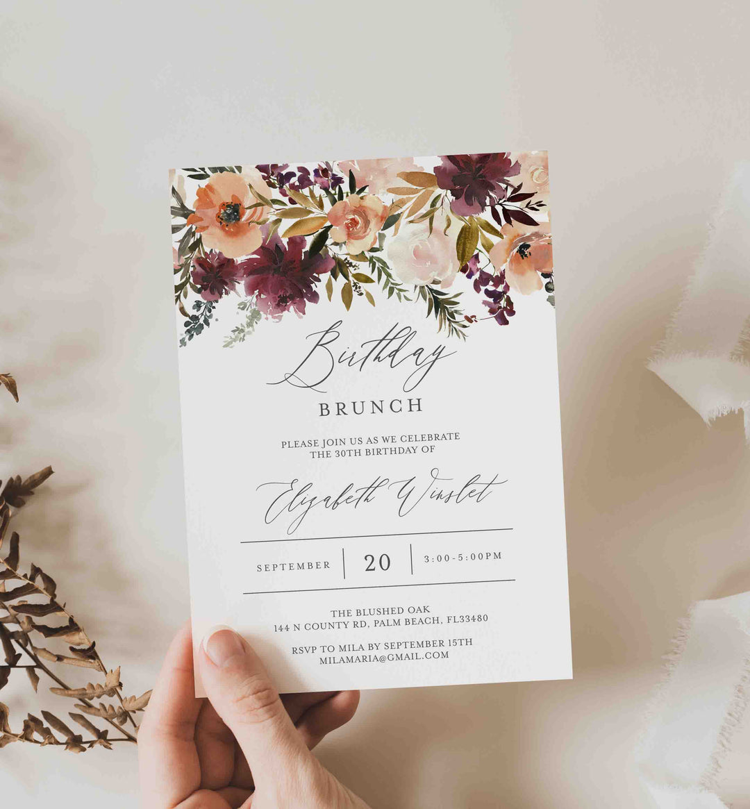 Romance Blush Birthday Brunch Invitation Printable