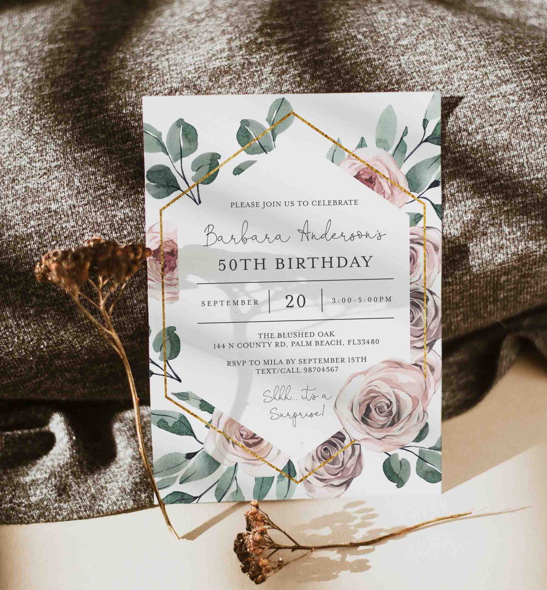 Boho Rose Adult Birthday Invitation Printable