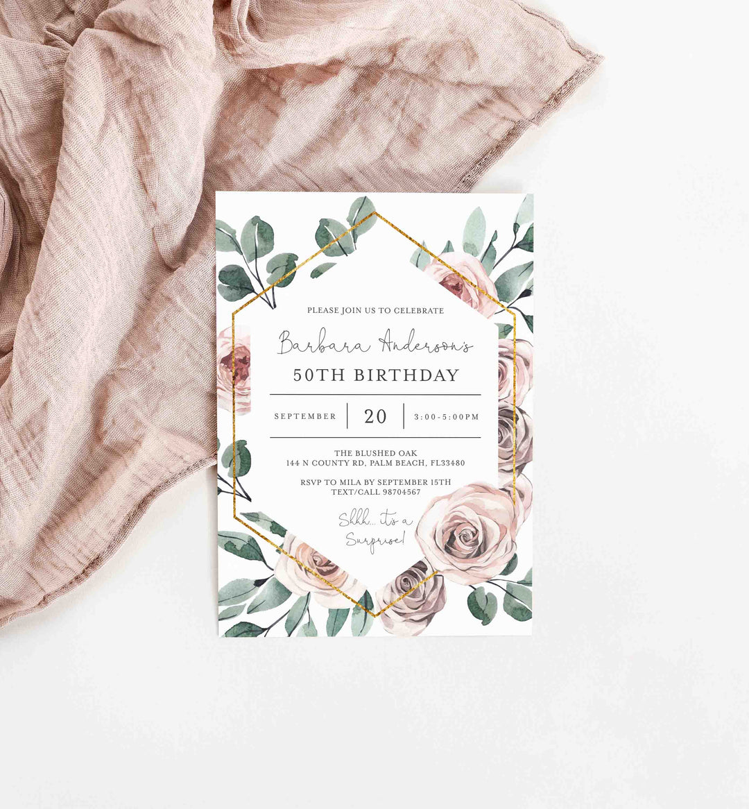 Boho Rose Adult Birthday Invitation Printable