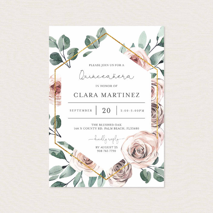 Boho Rose Quinceañera Invitation Printable