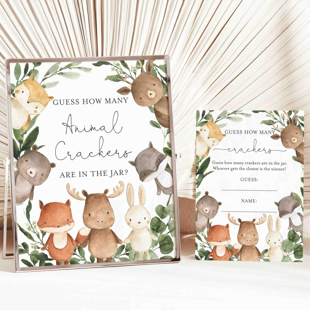 Woodland Friends Baby Shower Guess How Many Animal Crackers Game Printable