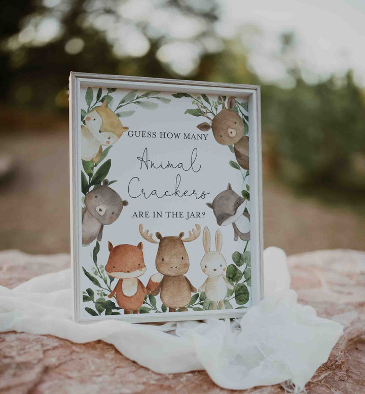 Woodland Friends Baby Shower Guess How Many Animal Crackers Game Printable