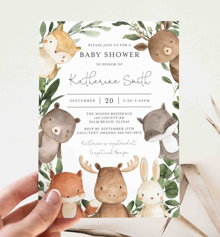 Woodland Friends Baby Shower Invitation Printable