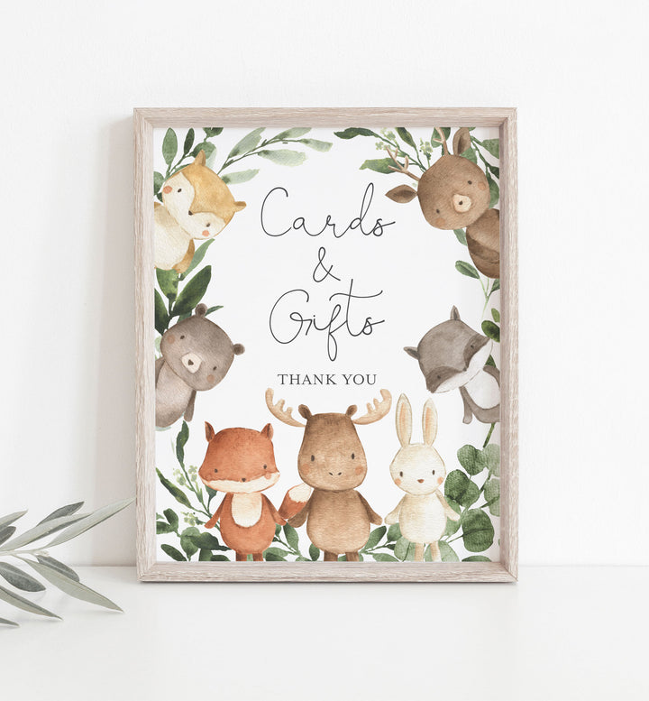 Woodland Friends Baby Shower Cards and Gifts Sign Printable