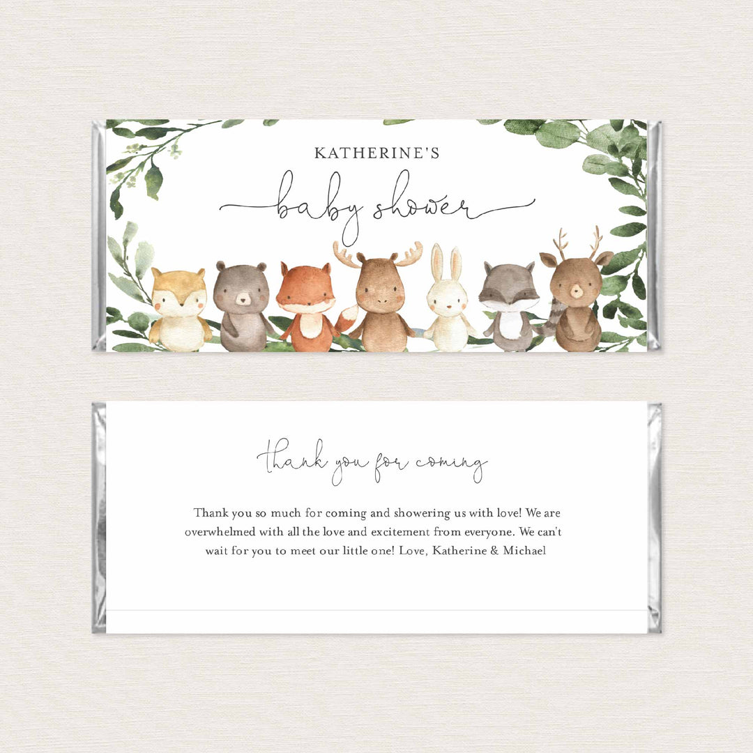 Woodland Friends Baby Shower Chocolate Bar Wrapper Printable