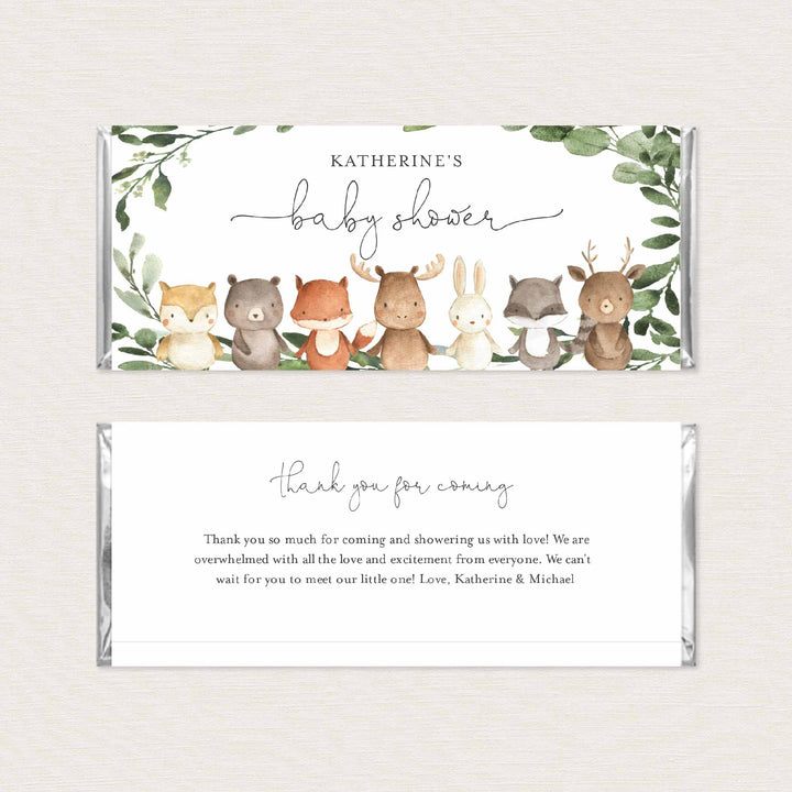Woodland Friends Baby Shower Chocolate Bar Wrapper Printable
