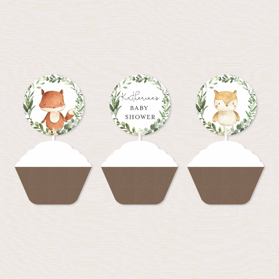 Woodland Friends Baby Shower Cupcake Toppers and Cupcake Wrappers Printable