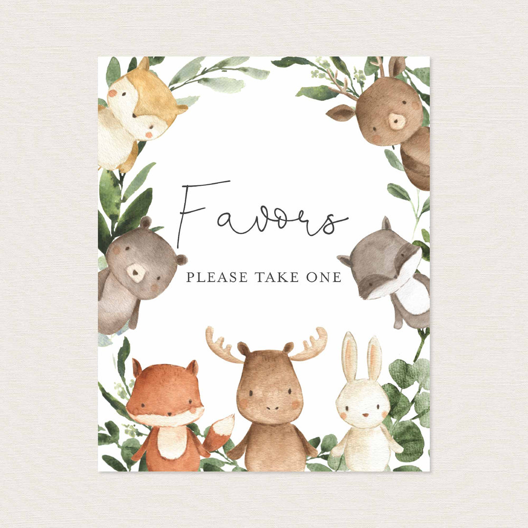 Woodland Friends Baby Shower Favours Sign Printable