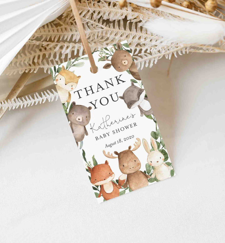Woodland Friends Baby Shower Favour Tag Printable
