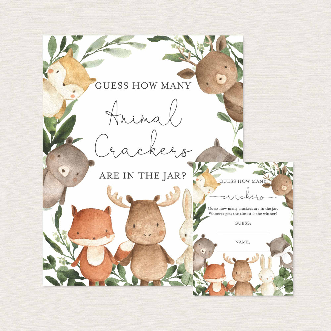 Woodland Friends Baby Shower Guess How Many Animal Crackers Game Printable