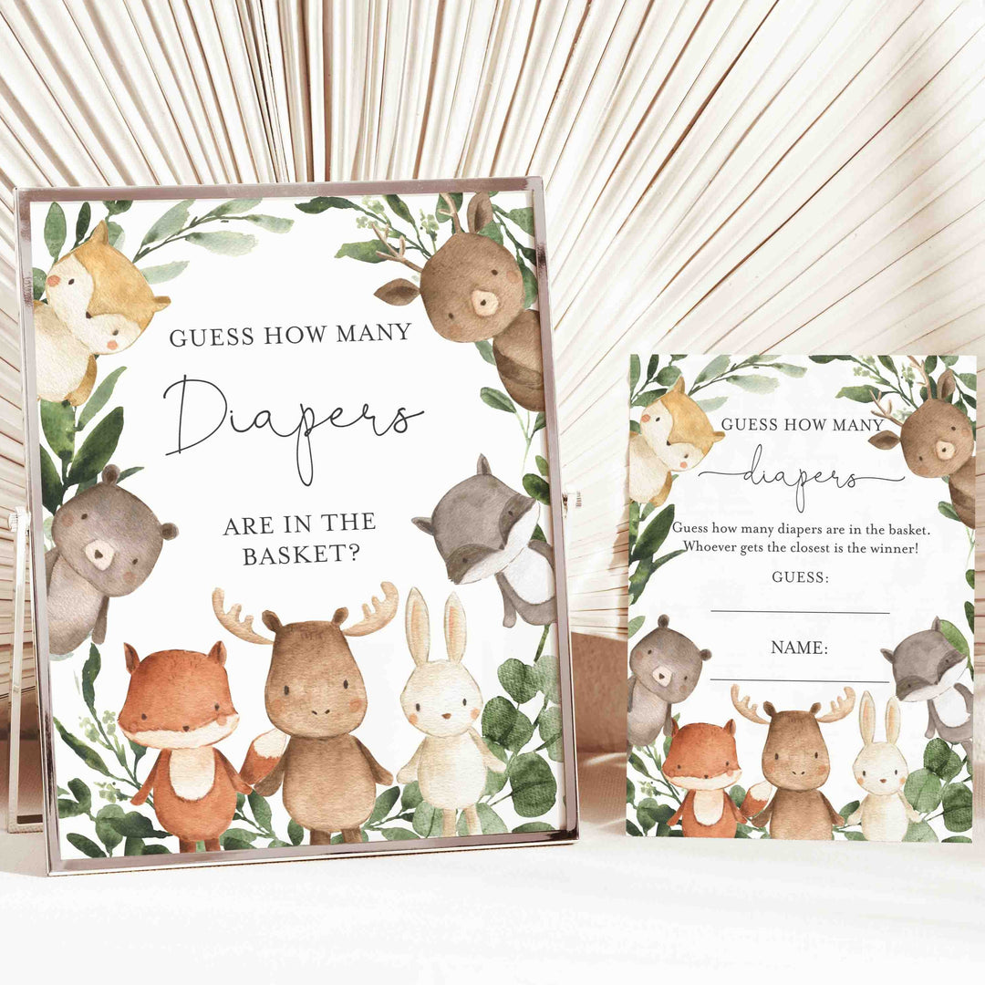 Woodland Friends Baby Shower Guess How Many Diapers Game Printable