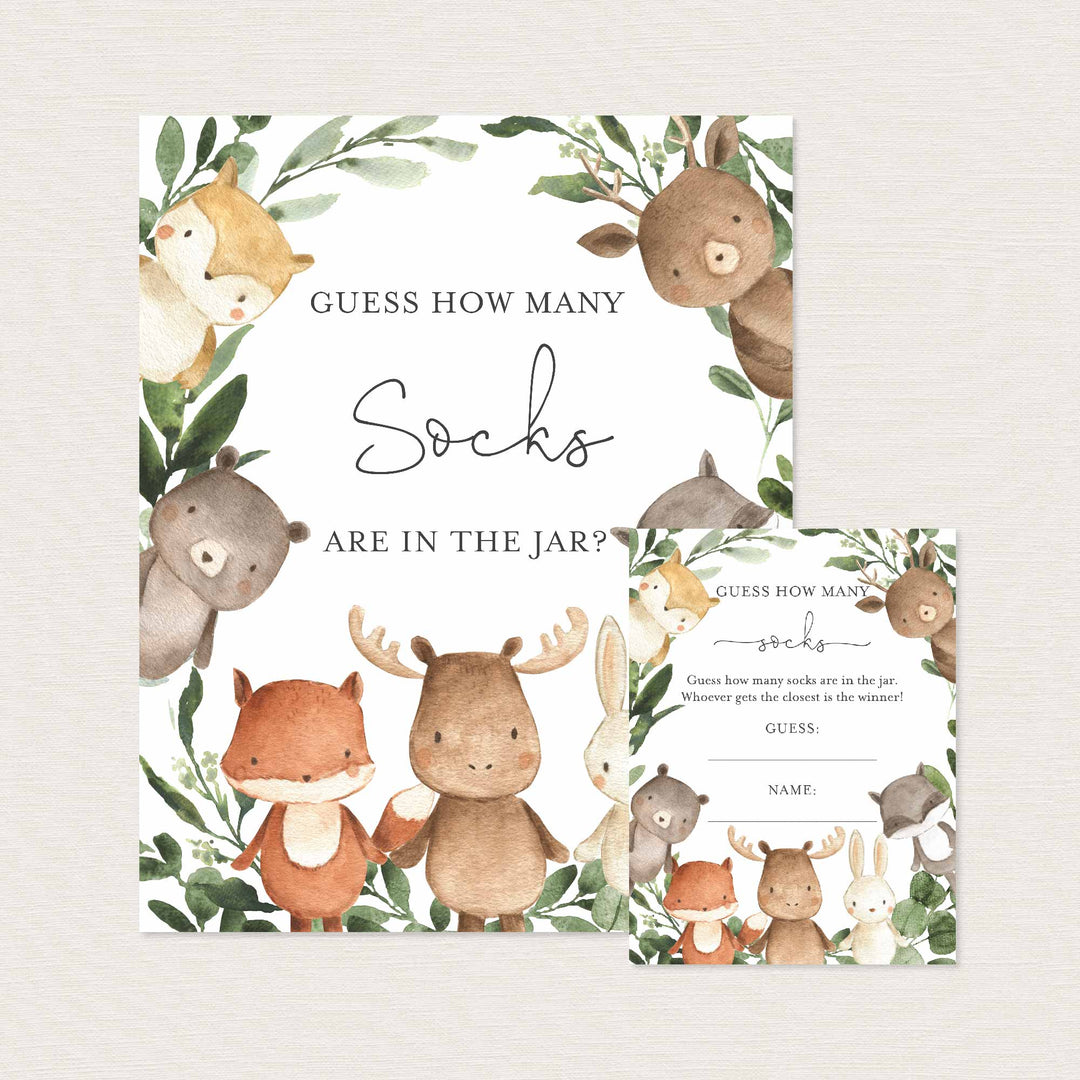 Woodland Friends Baby Shower Guess How Many Socks Game Printable