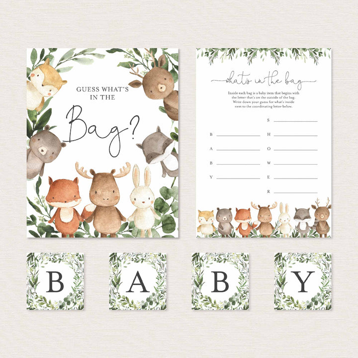 Woodland Friends Baby Shower Guess What's In The Bag Game Printable
