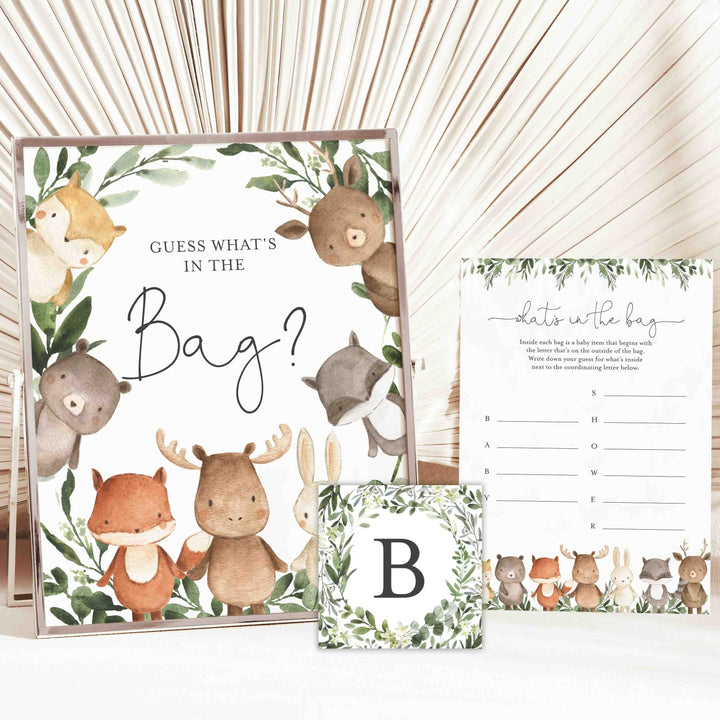 Woodland Friends Baby Shower Guess What's In The Bag Game Printable