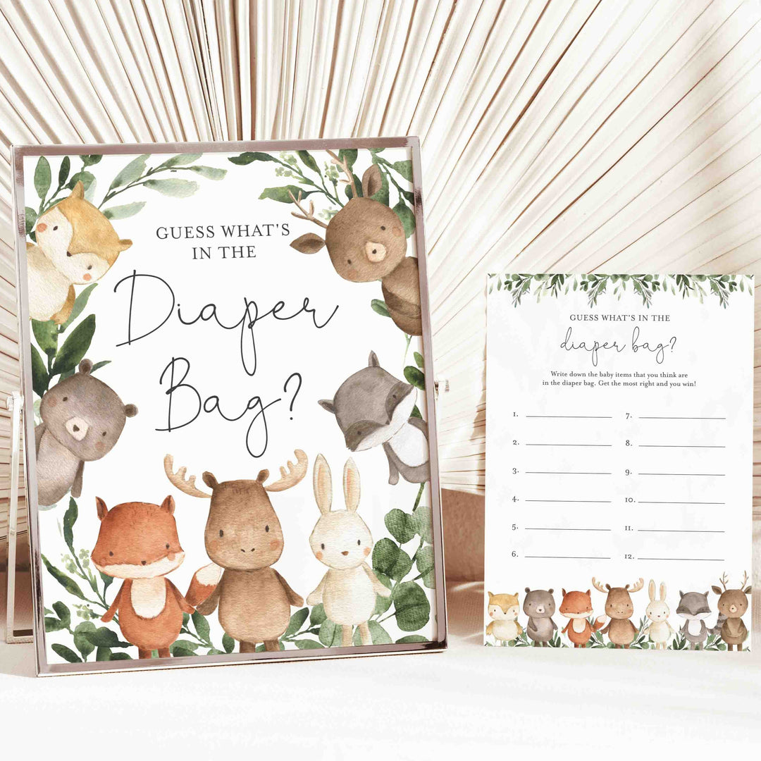 Woodland Friends Baby Shower Guess What's In The Diaper Bag Game Printable