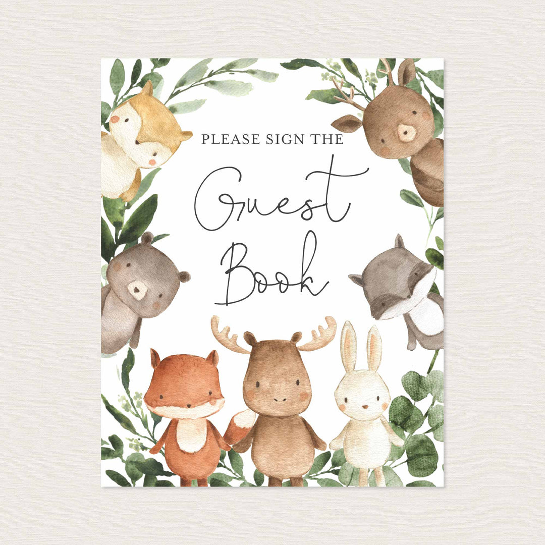 Woodland Friends Baby Shower Guestbook Sign Printable
