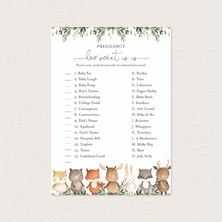 Woodland Friends Baby Shower Pregnancy How Sweet It Is Game Printable