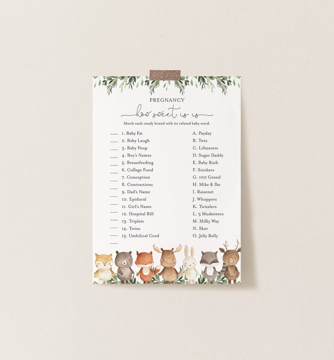Woodland Friends Baby Shower Pregnancy How Sweet It Is Game Printable