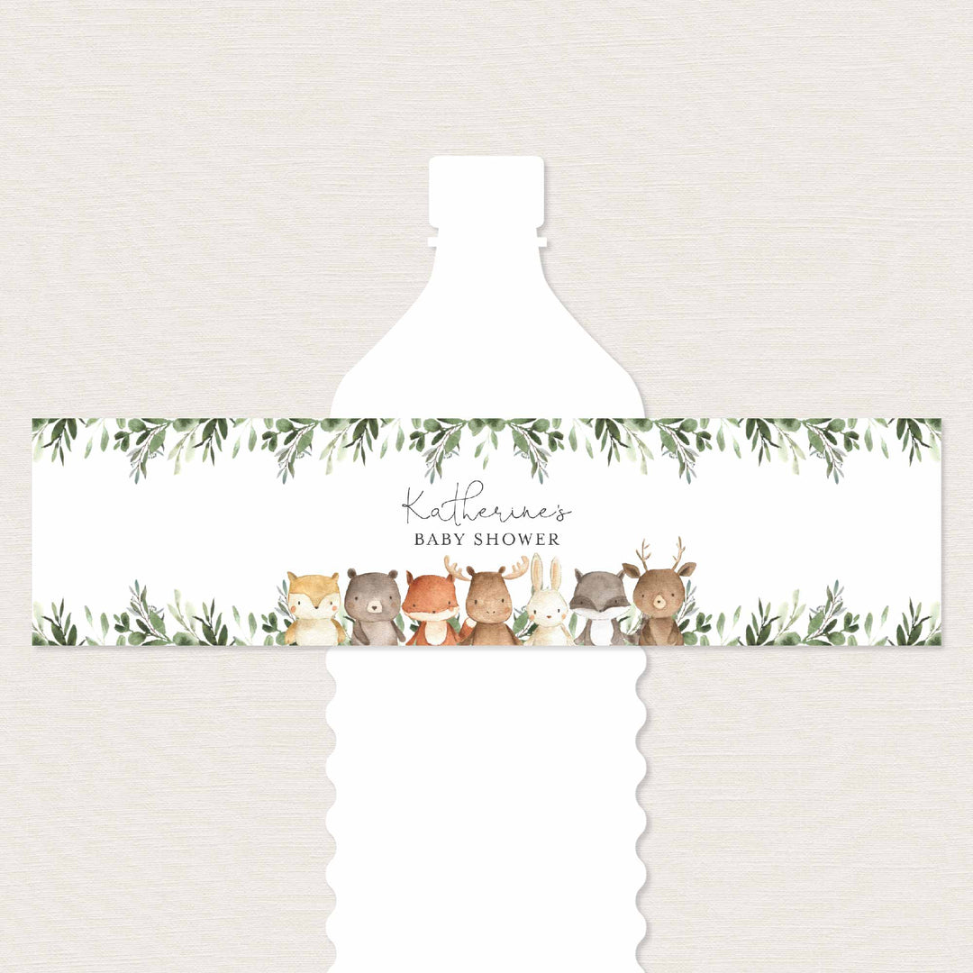 Woodland Friends Baby Shower Water Bottle Label Printable