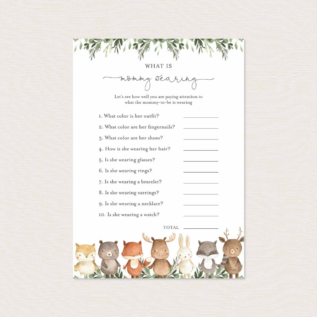 Woodland Friends Baby Shower What Is Mummy Wearing Game Printable