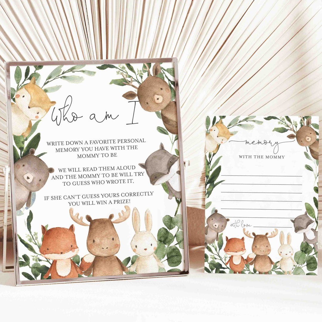 Woodland Friends Baby Shower Who Am I Game Printable