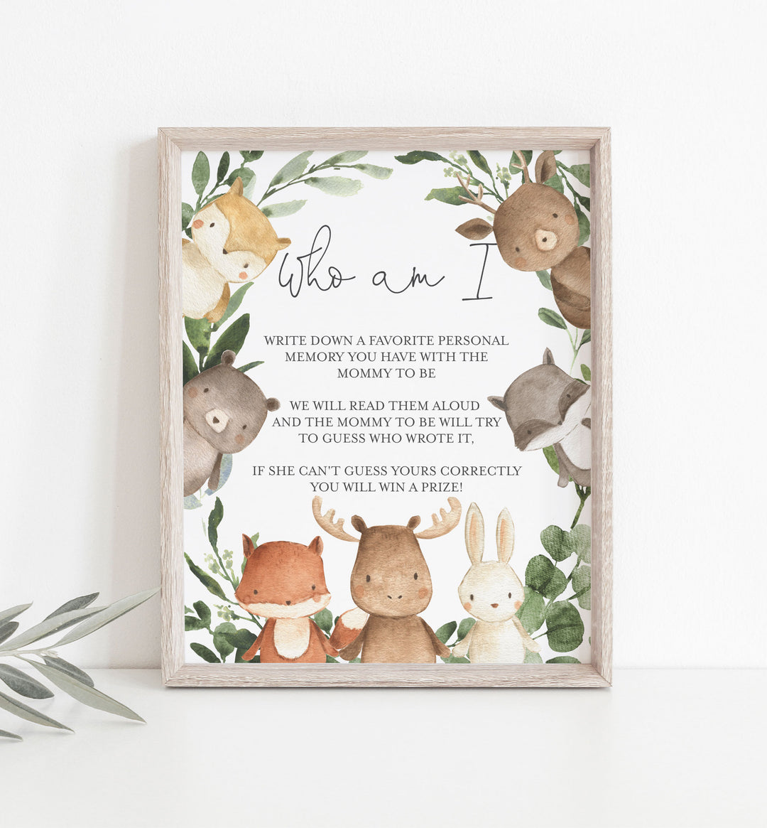 Woodland Friends Baby Shower Who Am I Game Printable