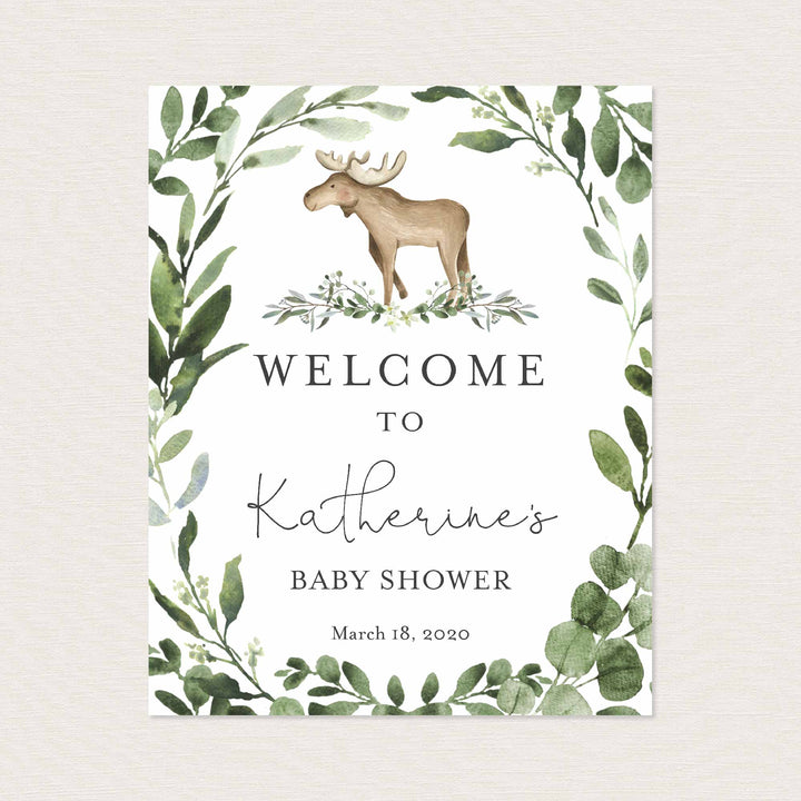 Lumberjack Moose Baby Shower Welcome Sign Printable