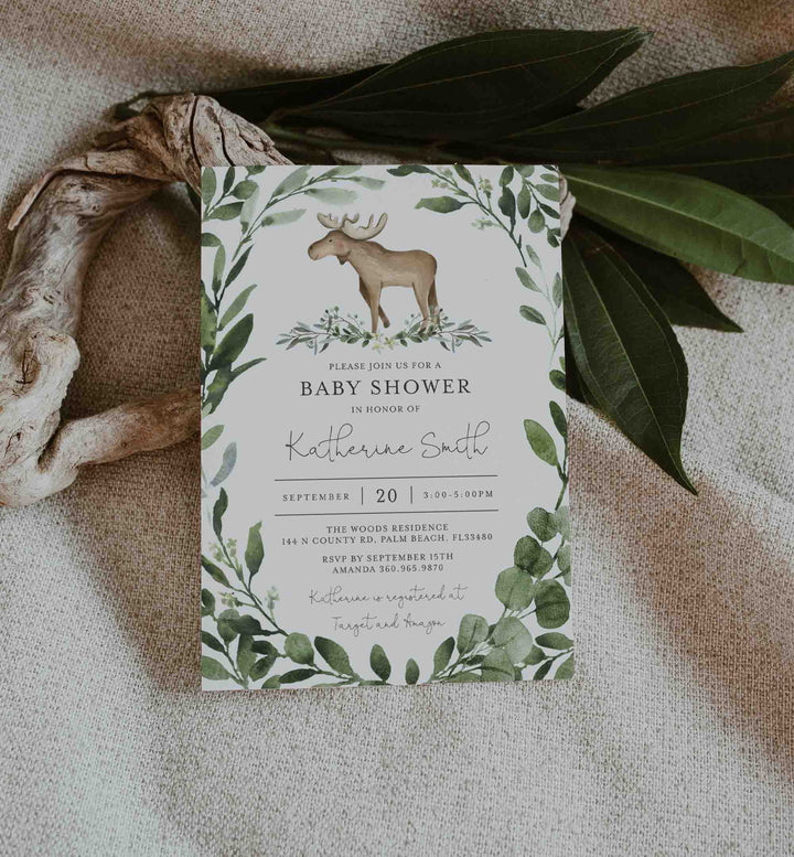 Lumberjack Moose Baby Shower Invitation Printable