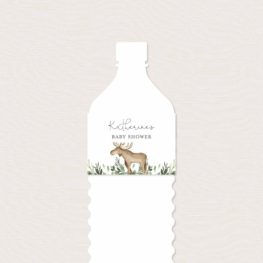 Lumberjack Moose Baby Shower Water Bottle Label Printable