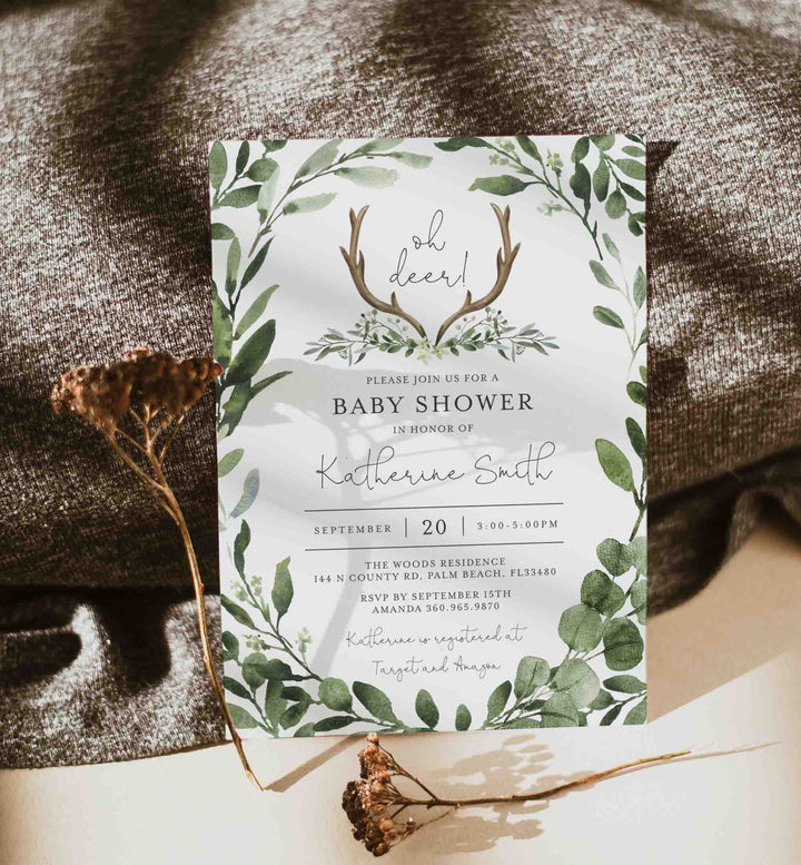 Lumberjack Deer Baby Shower Invitation Printable