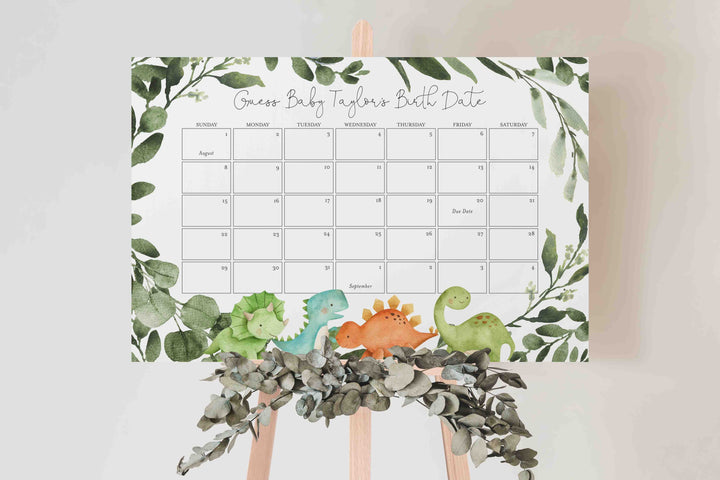 Dinosaurs Baby Shower Due Date Calendar Printable