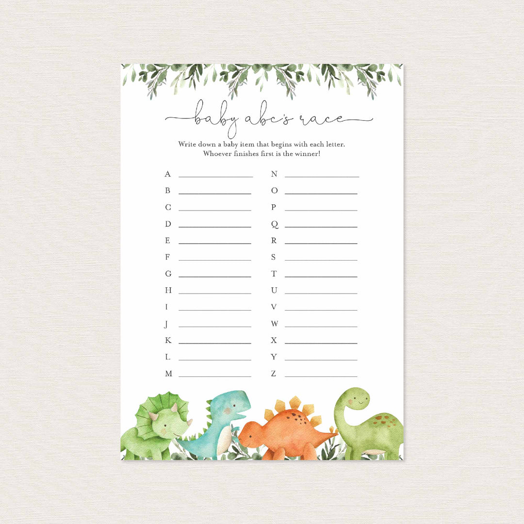Dinosaurs Baby Shower ABC's Race Game Printable