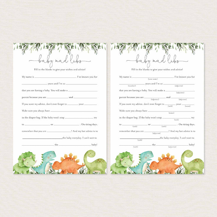 Dinosaurs Baby Shower Mad Libs Printable