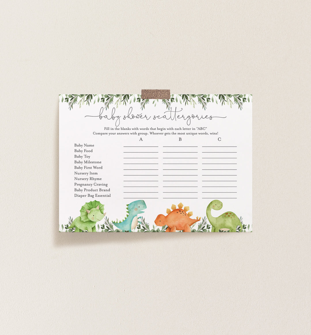 Dinosaurs Baby Shower Scattergories Game Printable