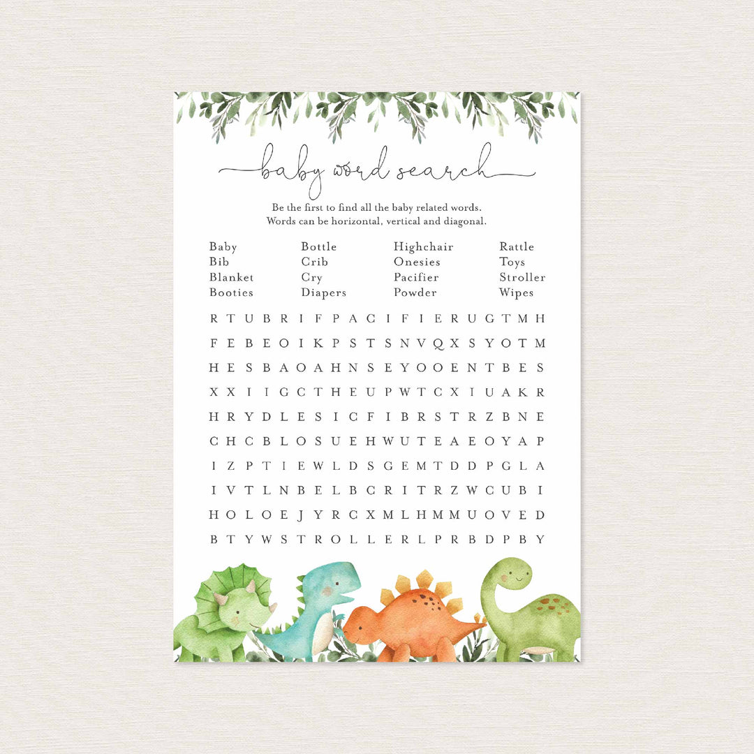 Dinosaurs Baby Shower Word Search Game Printable