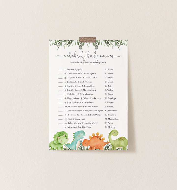 Dinosaurs Baby Shower Celebrity Baby Names Game Printable