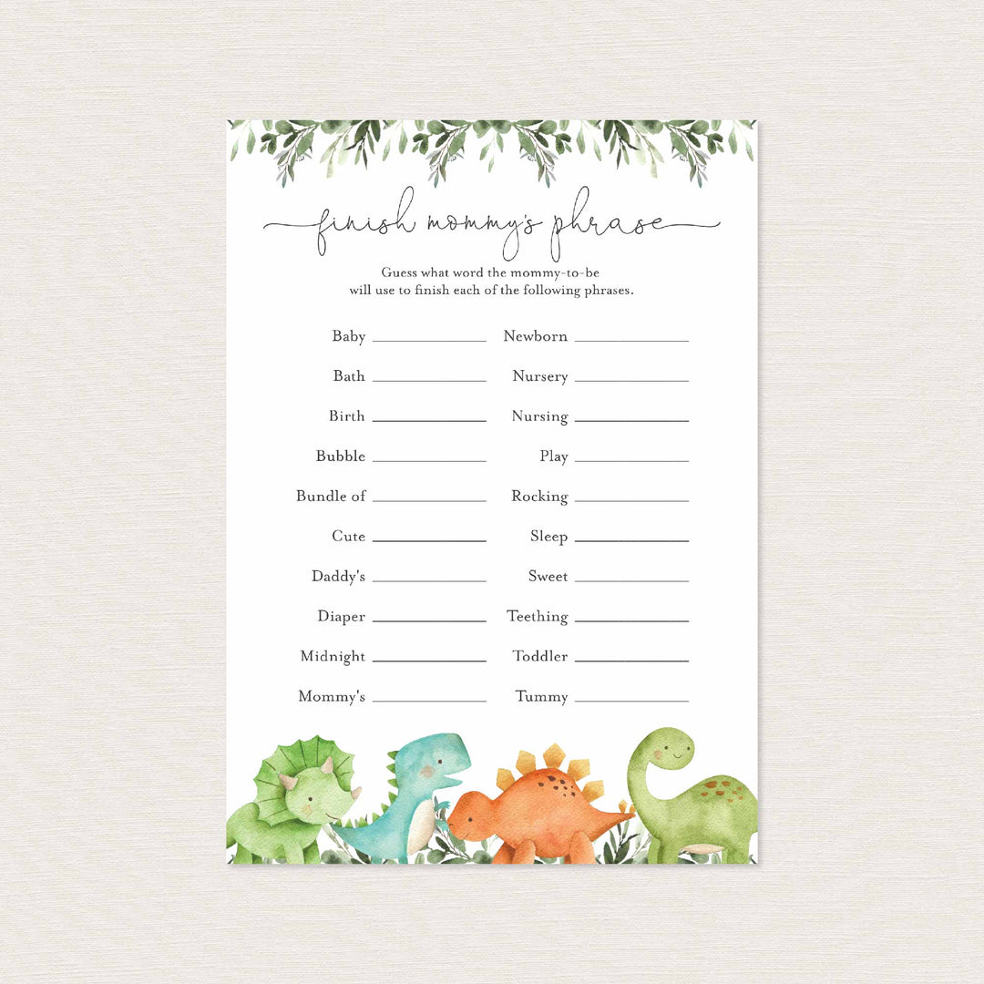 Dinosaurs Baby Shower Finish Mommy's Phrase Game Printable