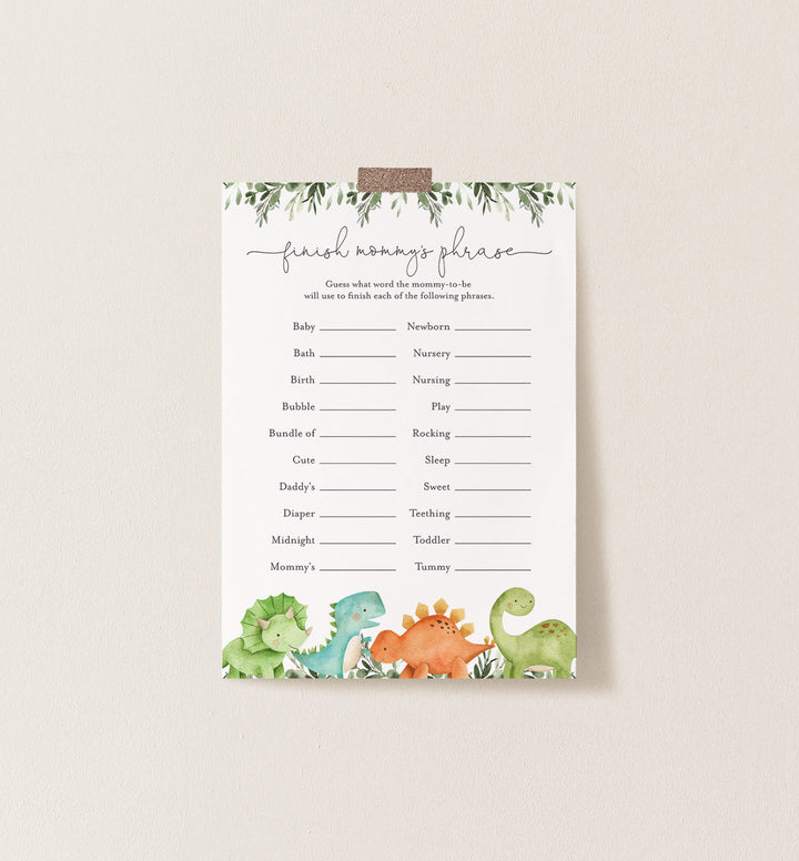 Dinosaurs Baby Shower Finish Mommy's Phrase Game Printable