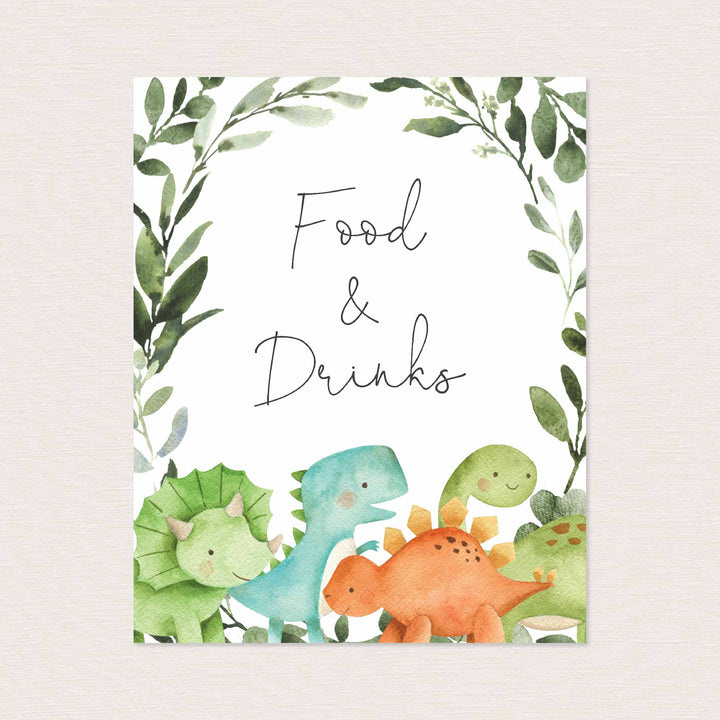 Dinosaurs Baby Shower Food and Drinks Sign Printable