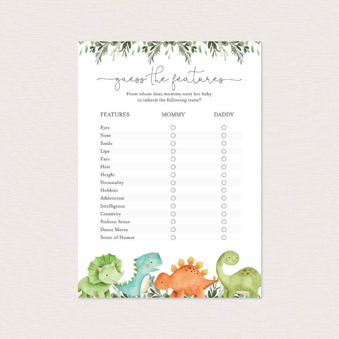 Dinosaurs Baby Shower Guess The Features Game Printable