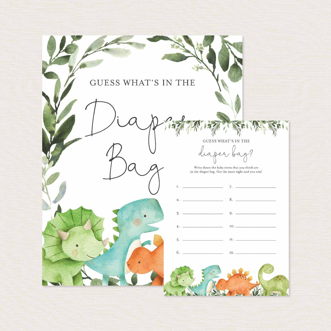 Dinosaurs Baby Shower Guess What's In The Diaper Bag Game Printable