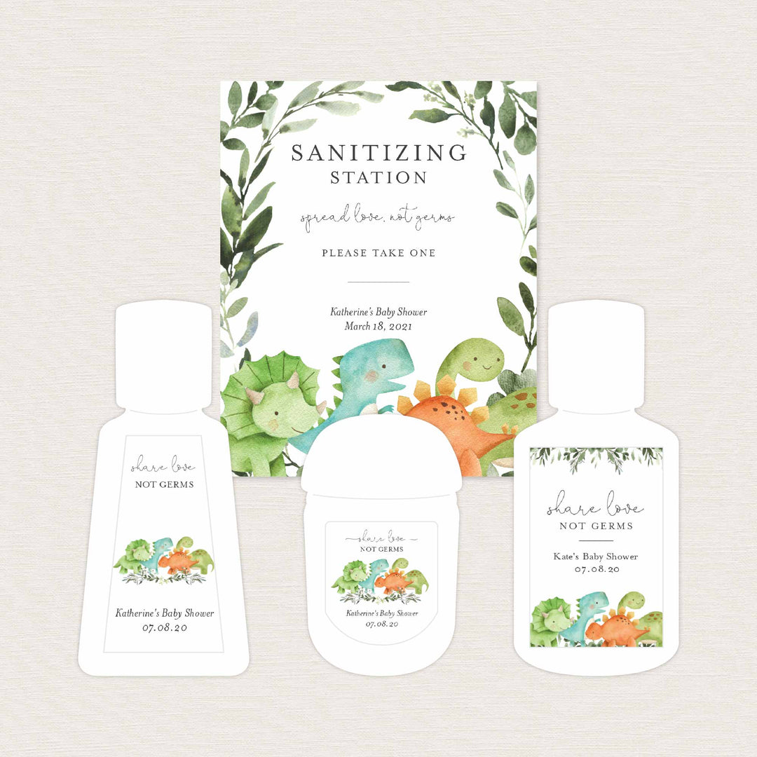 Dinosaurs Baby Shower Hand Sanitizer Label Printable