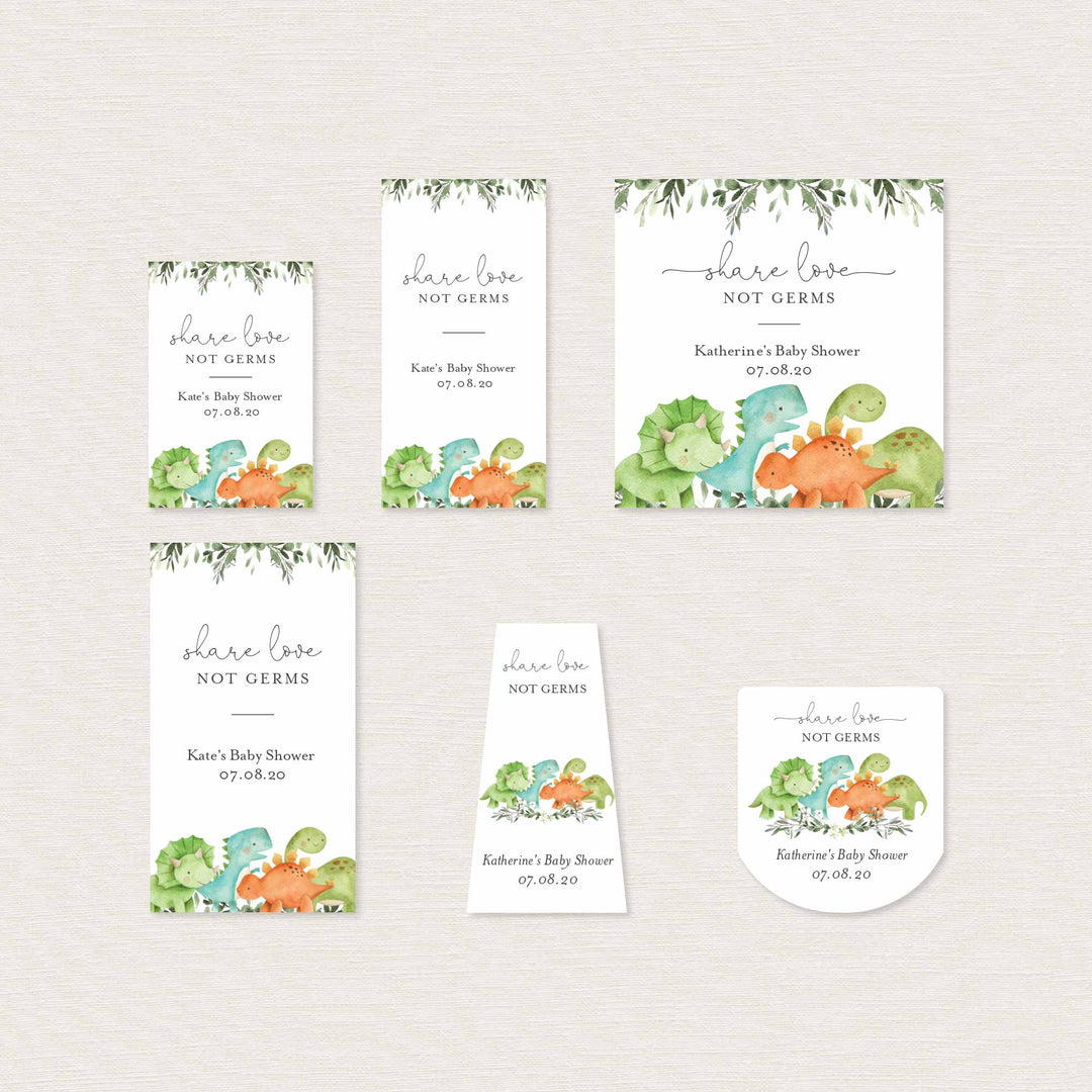 Dinosaurs Baby Shower Hand Sanitizer Label Printable