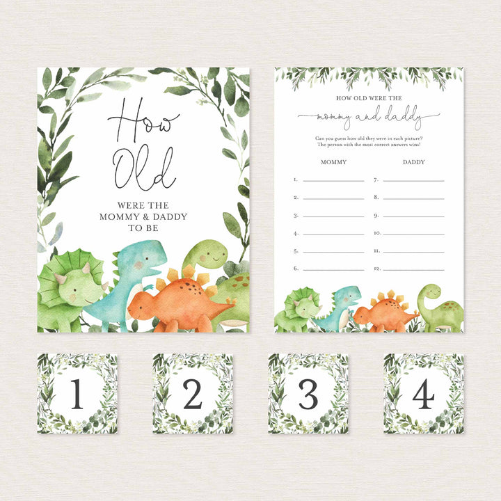 Dinosaurs Baby Shower How Old Were The Mummy and Daddy To Be Game Printable