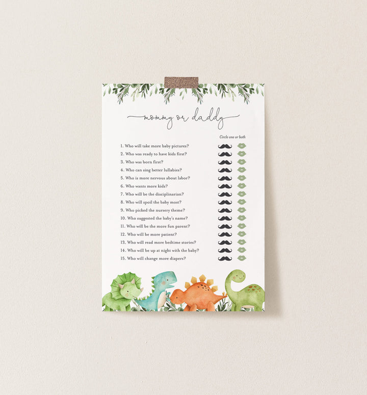 Dinosaurs Baby Shower Mummy or Daddy Game Printable